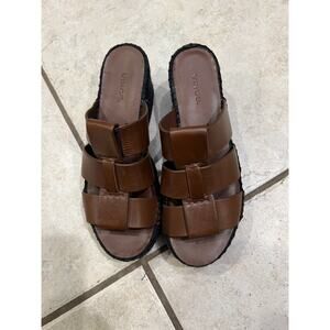 Vince Mahogany Brown Leather Sabella Espadrille Wedge Slip On Sandal Sz 6